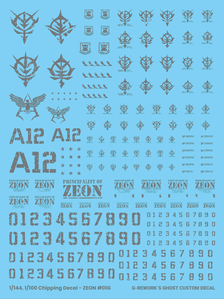 G-REWORK - Custom Decal - 1/100 & 1/144 Chipping Decal Zeon 01 (2 Colors)